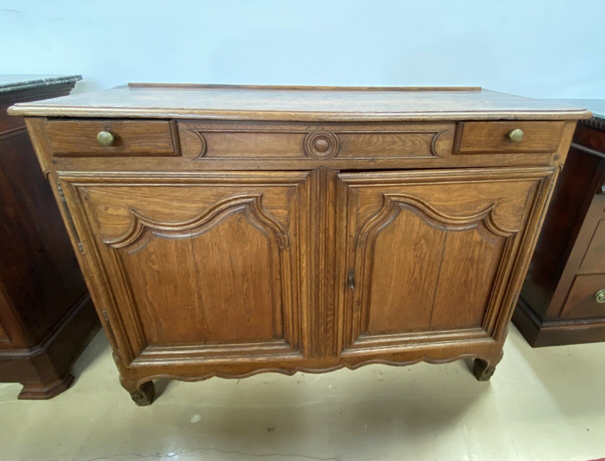 Antique French Oak Provincial Louis XV Carved Commode Chest Sideboard