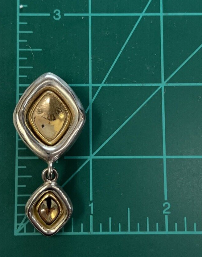 100% Authentic Givenchy Signed Vintage Earrings Clip Dangle Silver & Gold Toned