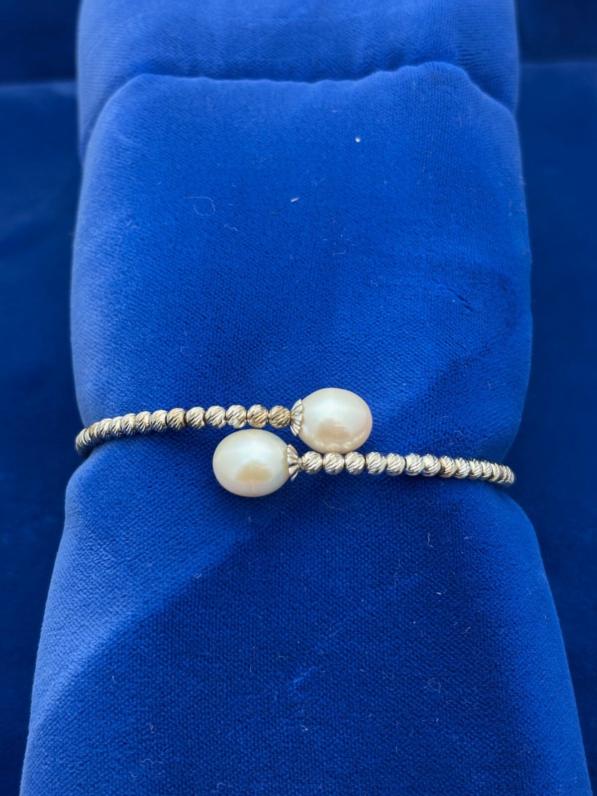 Pearls Sterling Silver Bangle Bracelet Marked 925