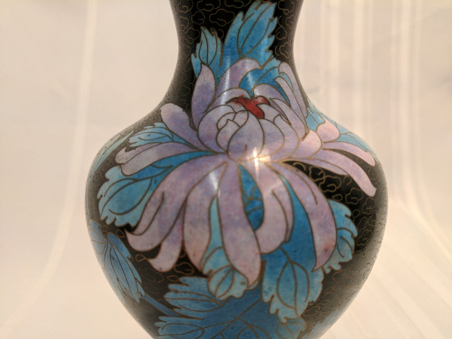 Antique pair Chinese cloisonne floral vases