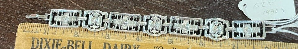 Vintage Rhinestone Link Bracelet 7 1/2" w Blue Stones