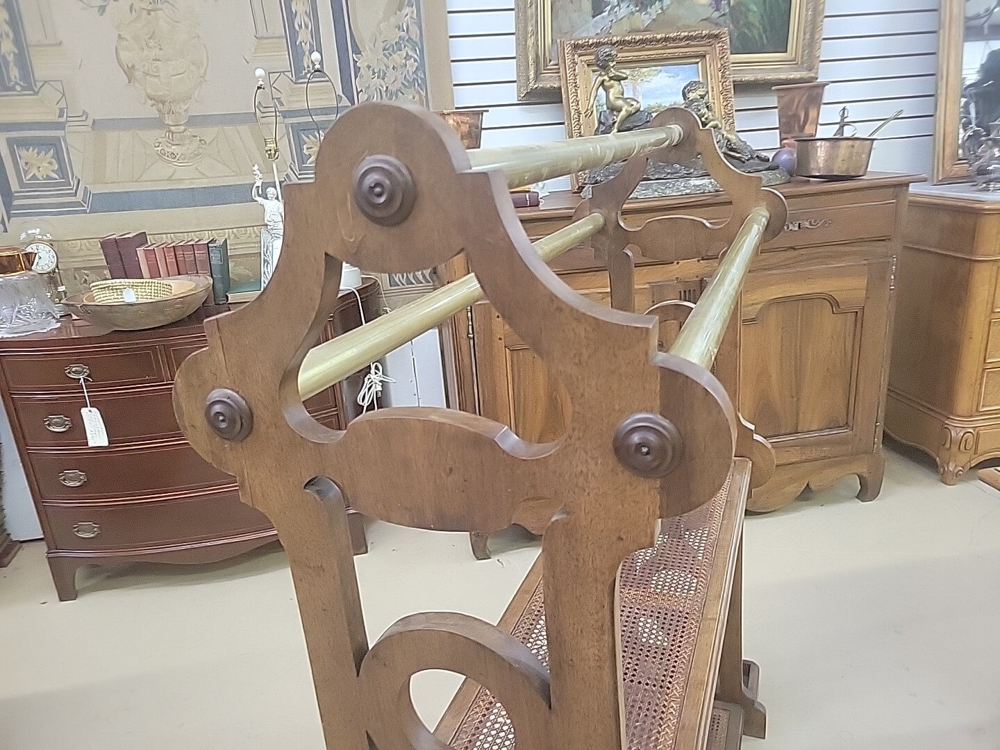 Antique Caned French Walnut & Cooper Jette Habits Luggage Rack Umbrella Stand