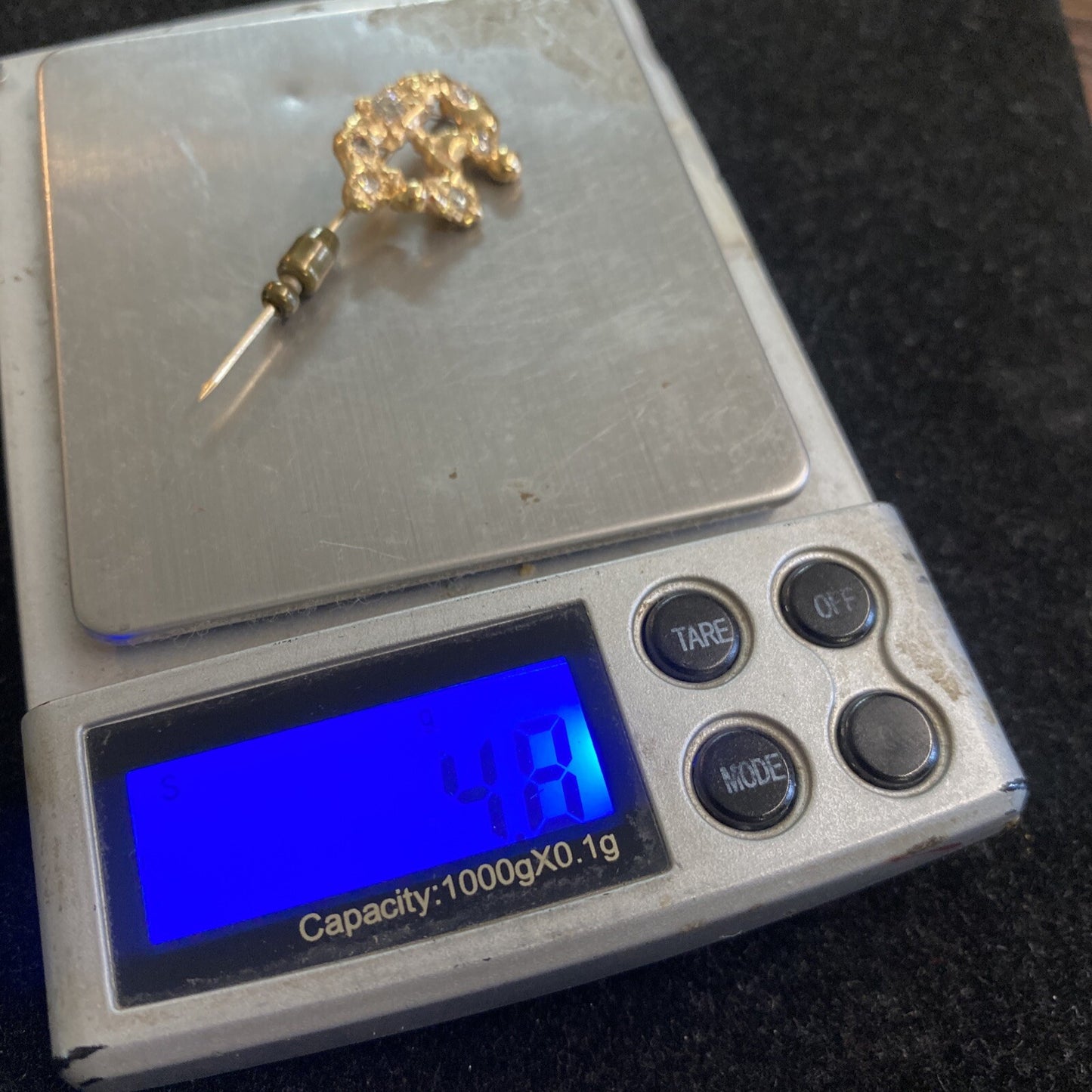 14K Yellow Gold with Real Diamonds Nugget Brooch Pin 4.7g TESTED