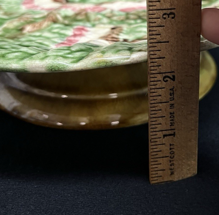Vintage Majolica Begonia Leaf Pedestal Dessert/Serving Plate 9 1/4"