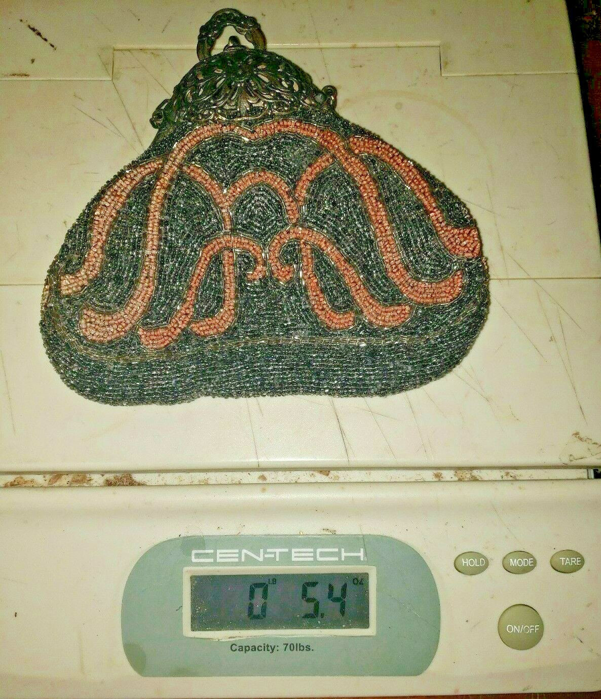 Antique Pink and Grey Beaded Purse Hand Made In France