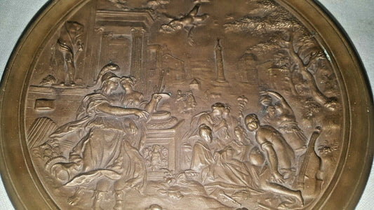 10" Solid Cast Bronze Plaque Plate Charger Roman Greek c 1800's 4.5 lbs