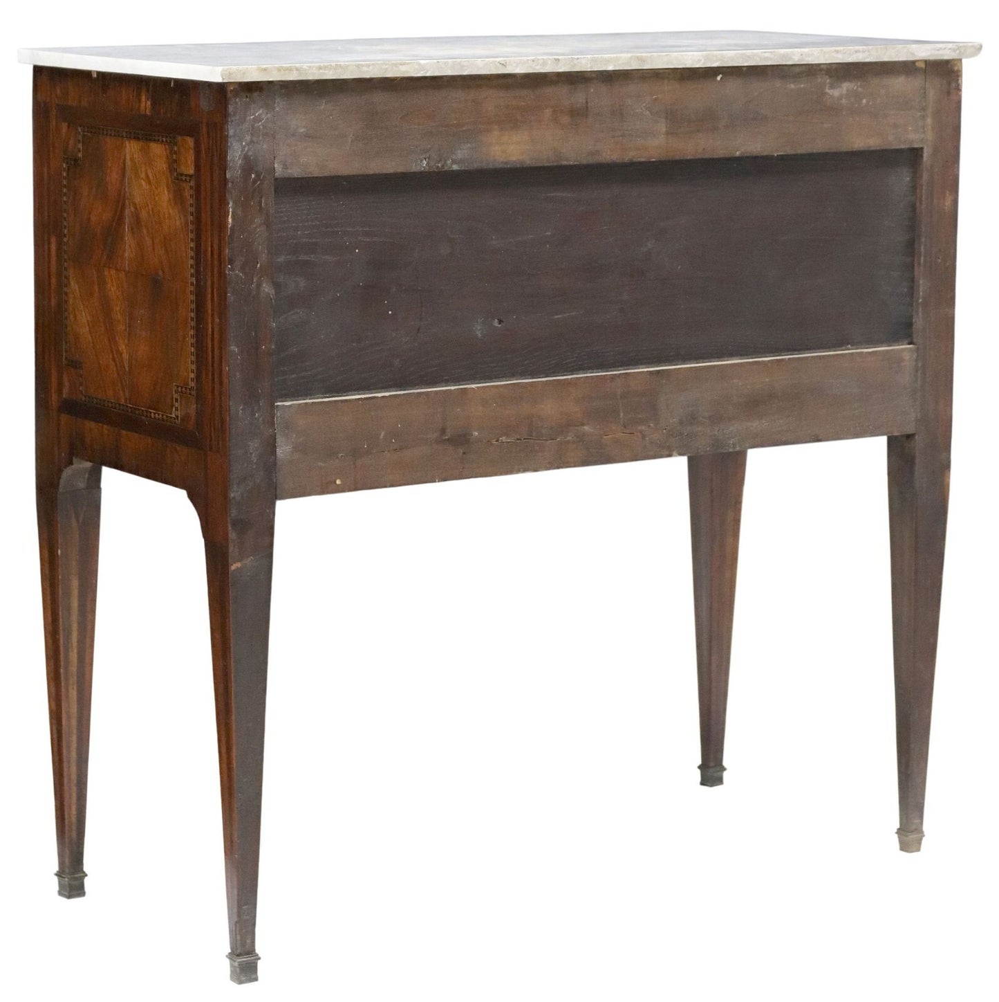 ANTIQUE FRENCH LOUIS XVI MARBLE-TOP INLAID BREAKFRONT COMMODE CHEST