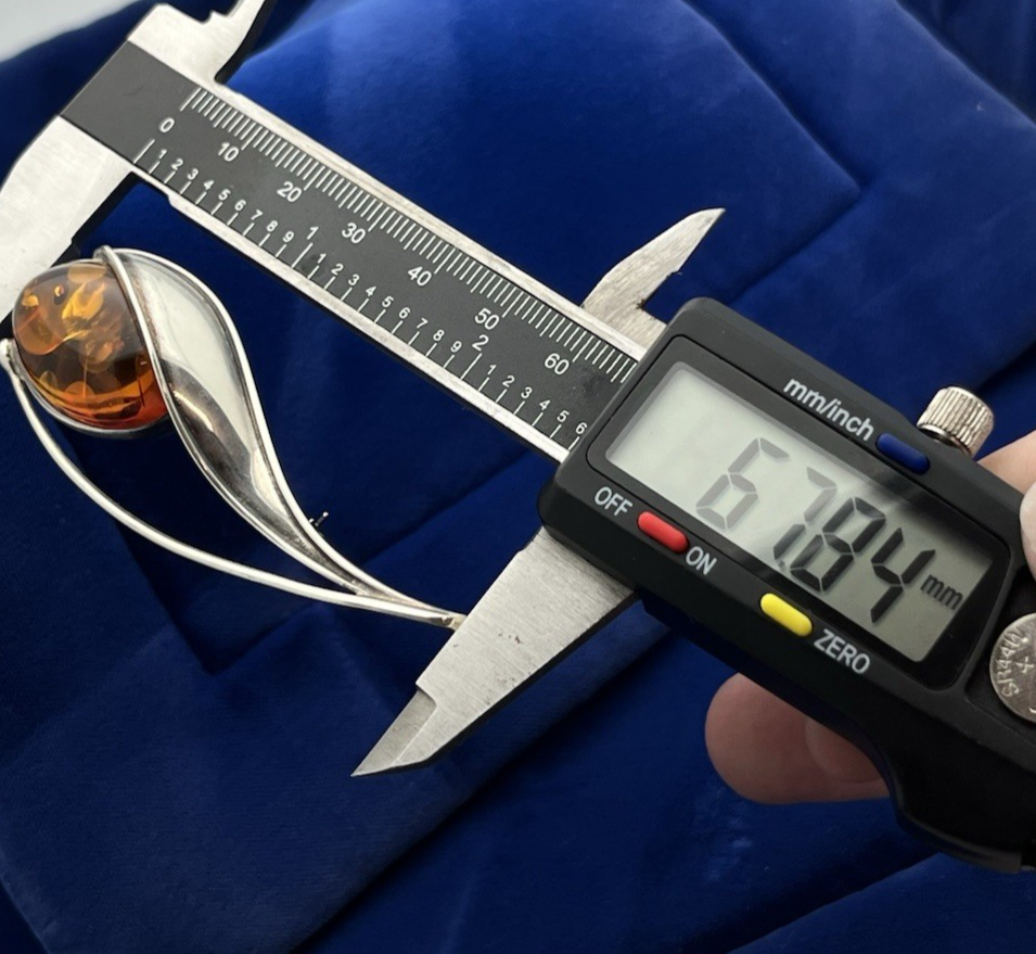 Vintage Polish Amber Sterling Silver (.925) Abstract Flower Brooch Pin 11.3g