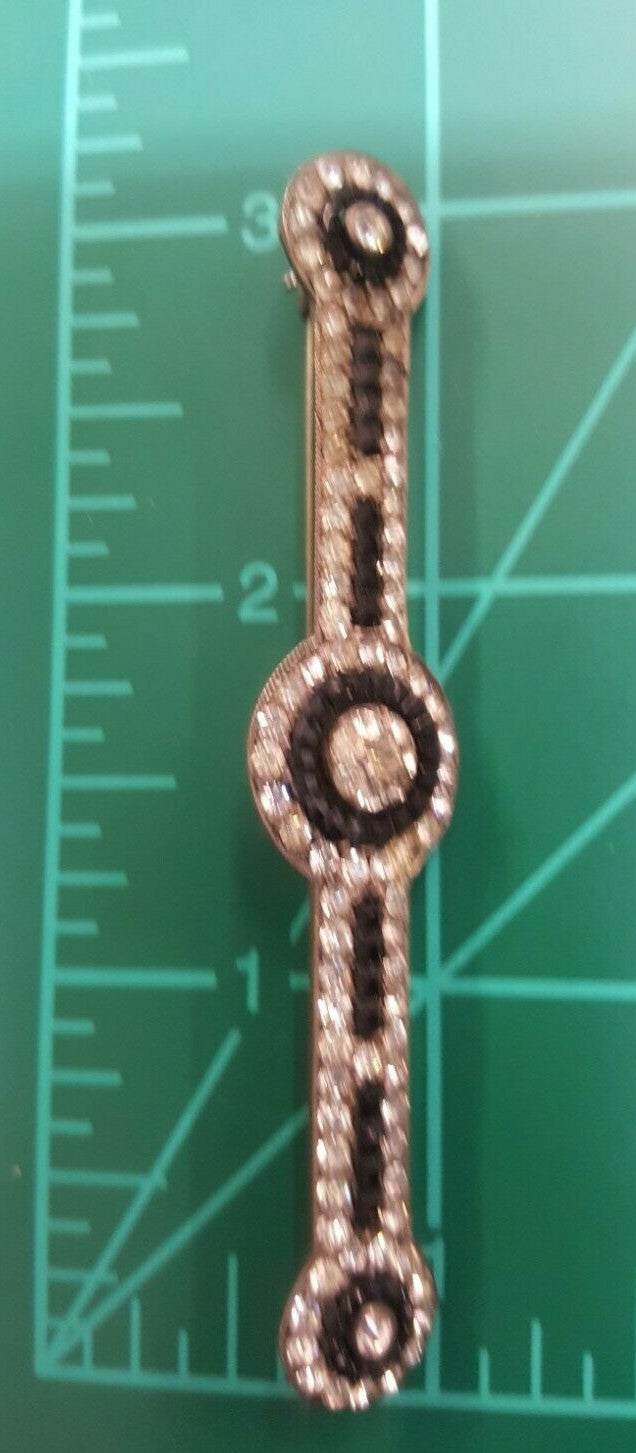 Rare Art Deco Onyx, Diamanté & Sterling Bar Brooch by Fishel, Nessler 1920's