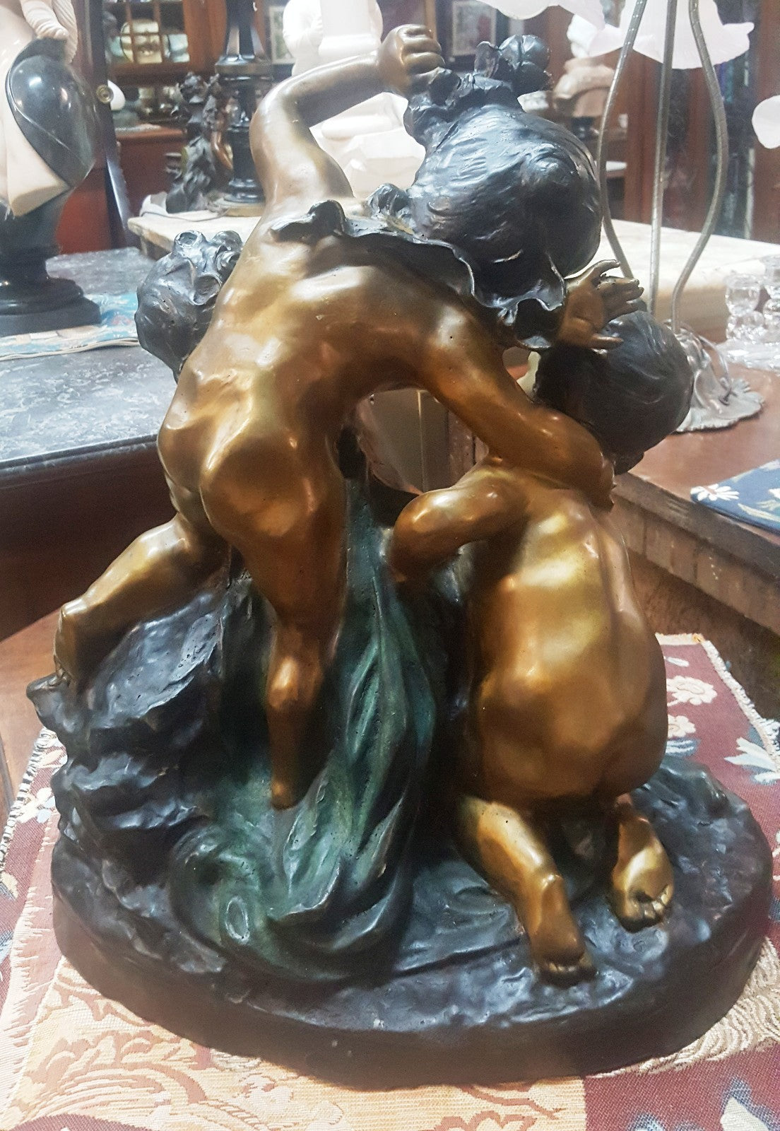 Bronze Tabletop Statue of 3 Children Playing H 18" x W 15" Elegant Centerpiece