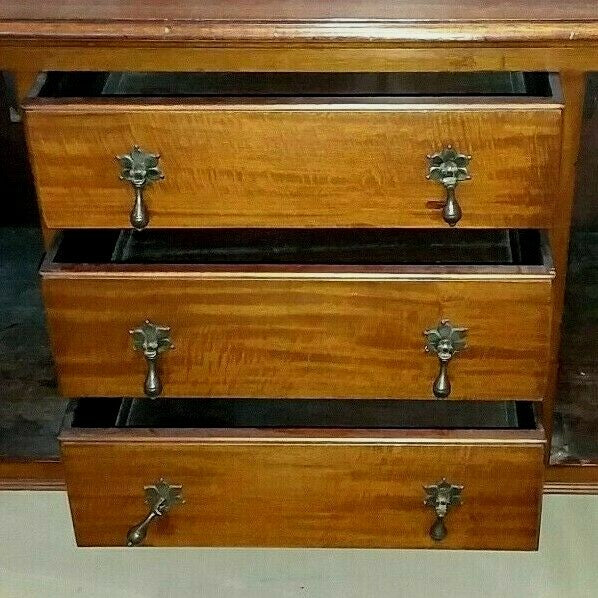 Antique English Queen Anne Mahogany Sideboard 3 Drawers 2 Doors W 53.5" D 21"