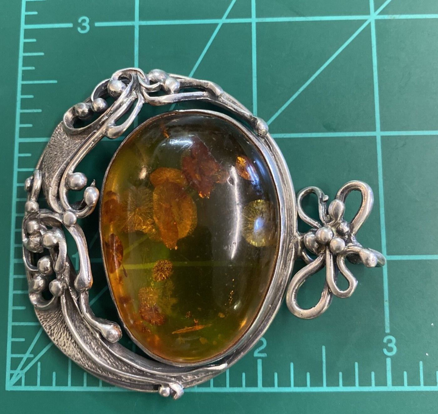 Sterling Silver & Amber 3" Pendant 53g