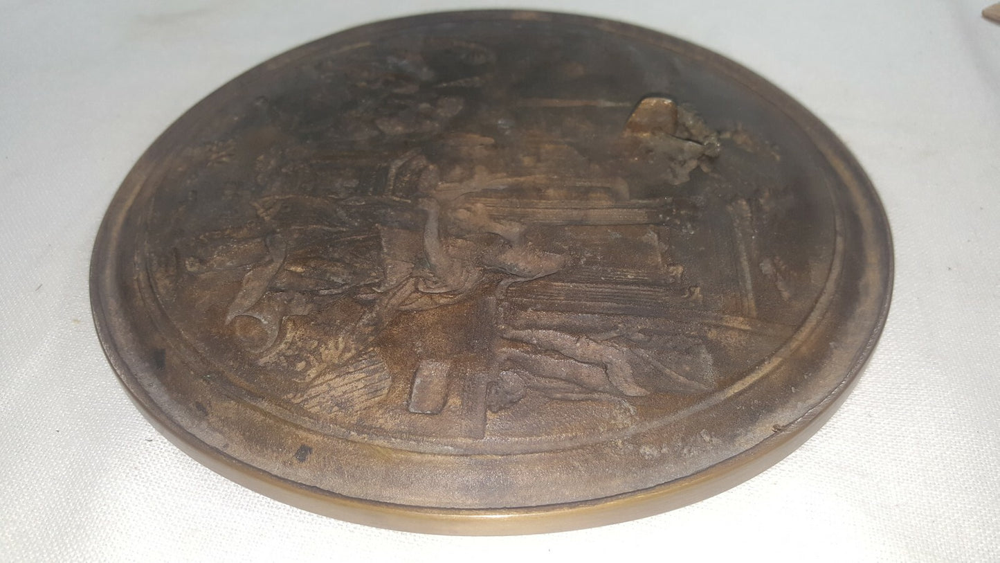10" Solid Cast Bronze Plaque Plate Charger Roman Greek c 1800's 4.5 lbs