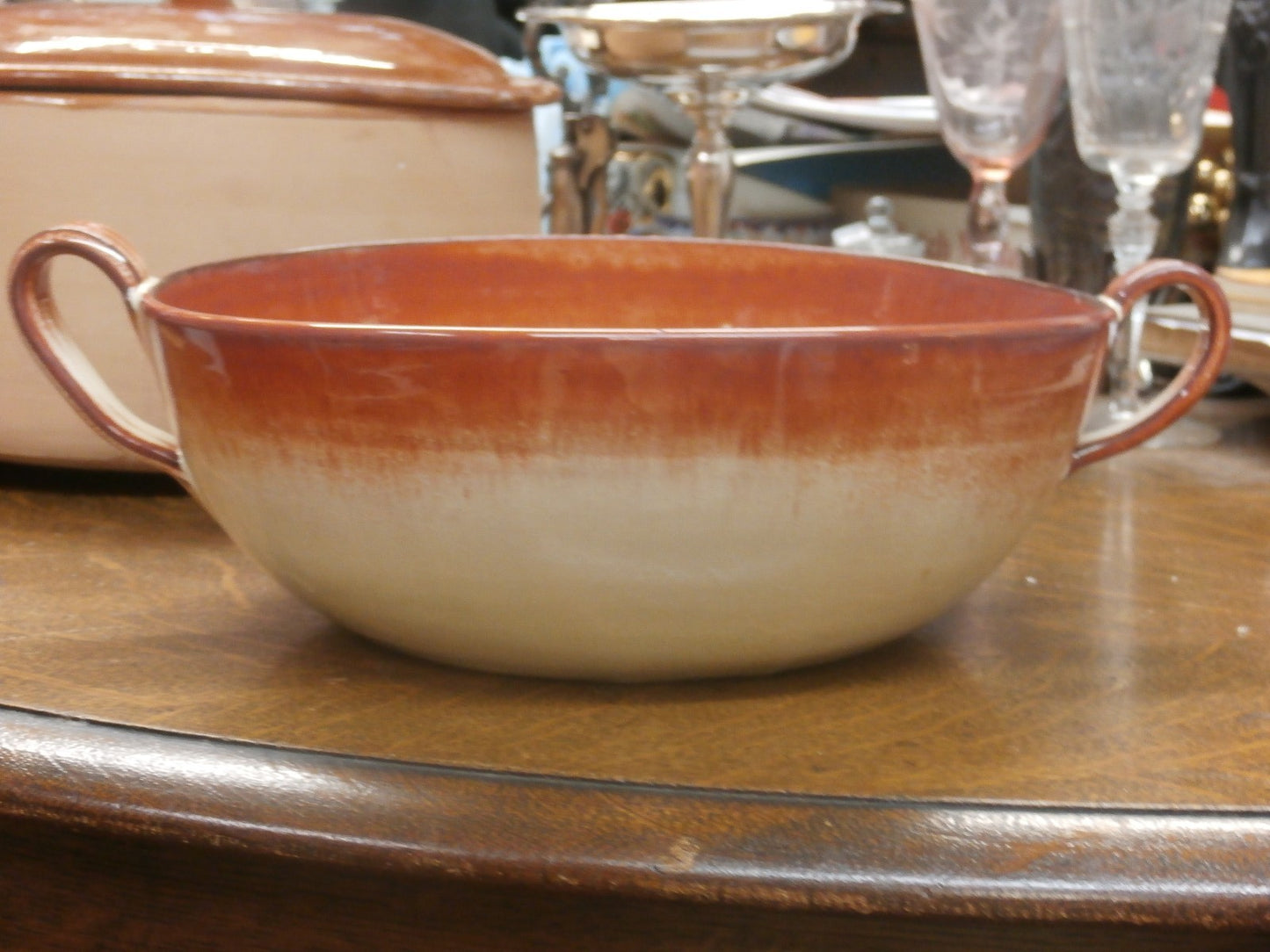 French Vallauris terracotta 2 handled 12" bowl handmade perfect centerpiece