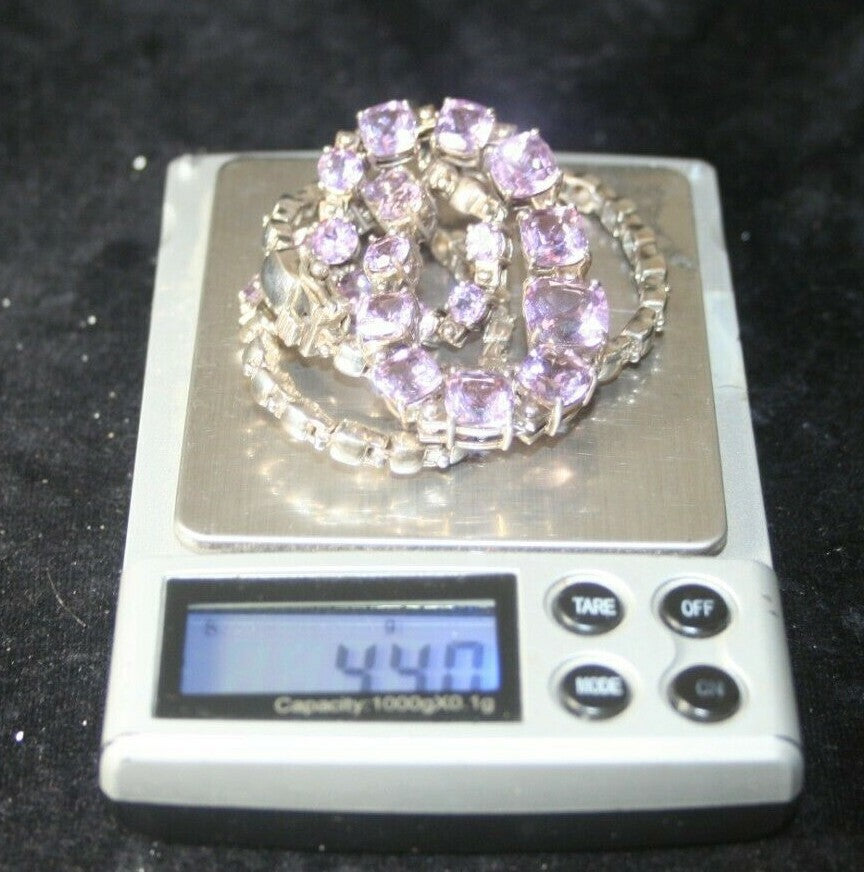 Natural Amethyst purple graduated cut Sterling Silver 18" Necklace Thailand 44g