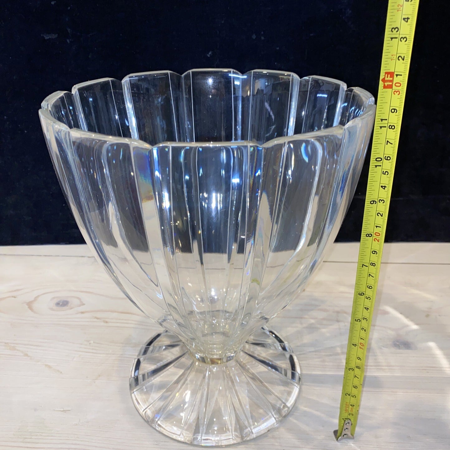 CJR Joseph Riedel Crystal Footed Large Ribbed Vase Bowl Centerpiece