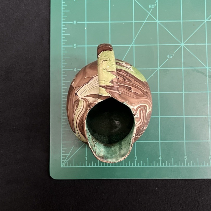 Vintage Nemadji Dessert Pottery Brown and Green Swirl Creamer Glazed Interior