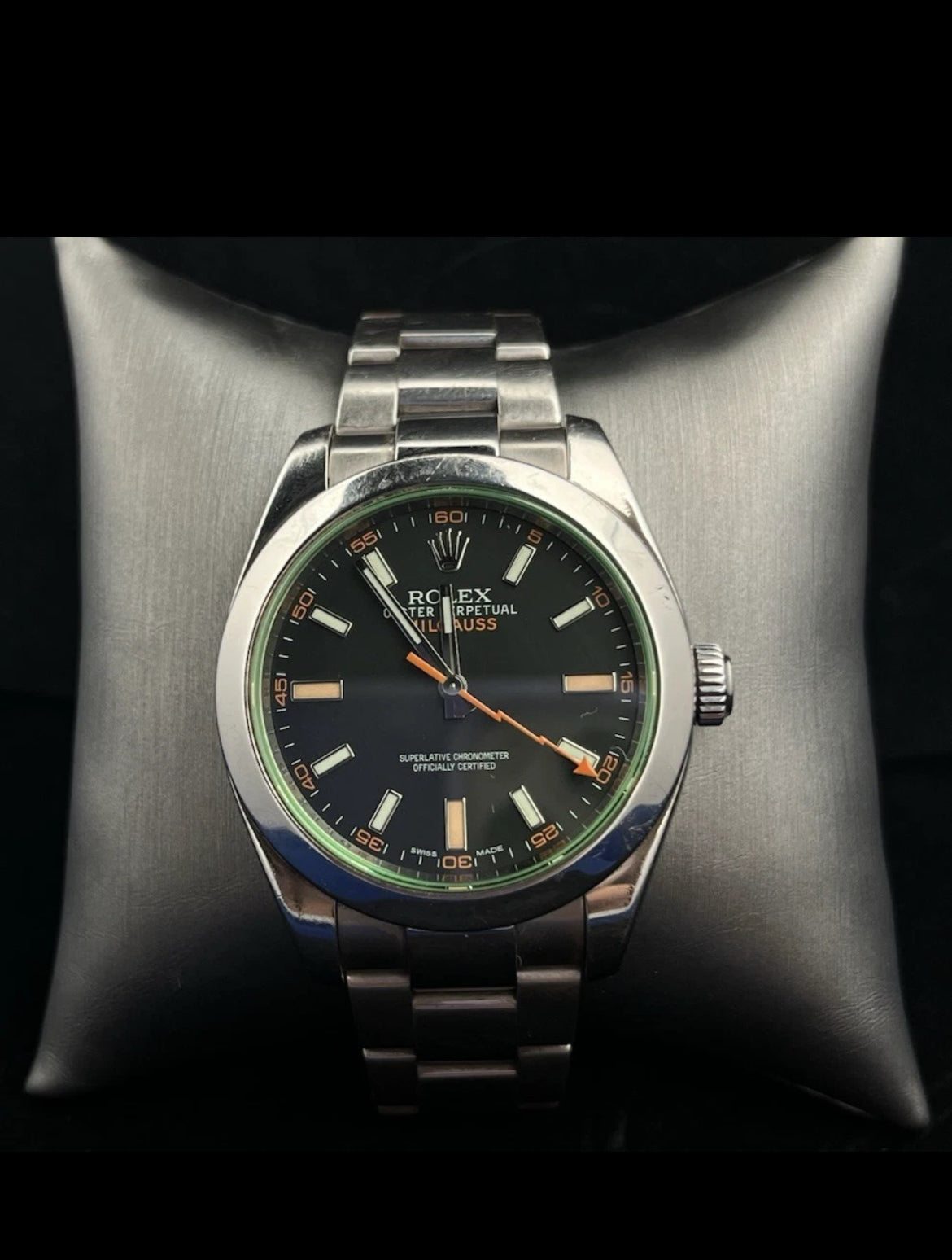 Rolex Milgauss Men's Watch 116400GV Green Crystal Steel 40mm GREAT PROVENANCE