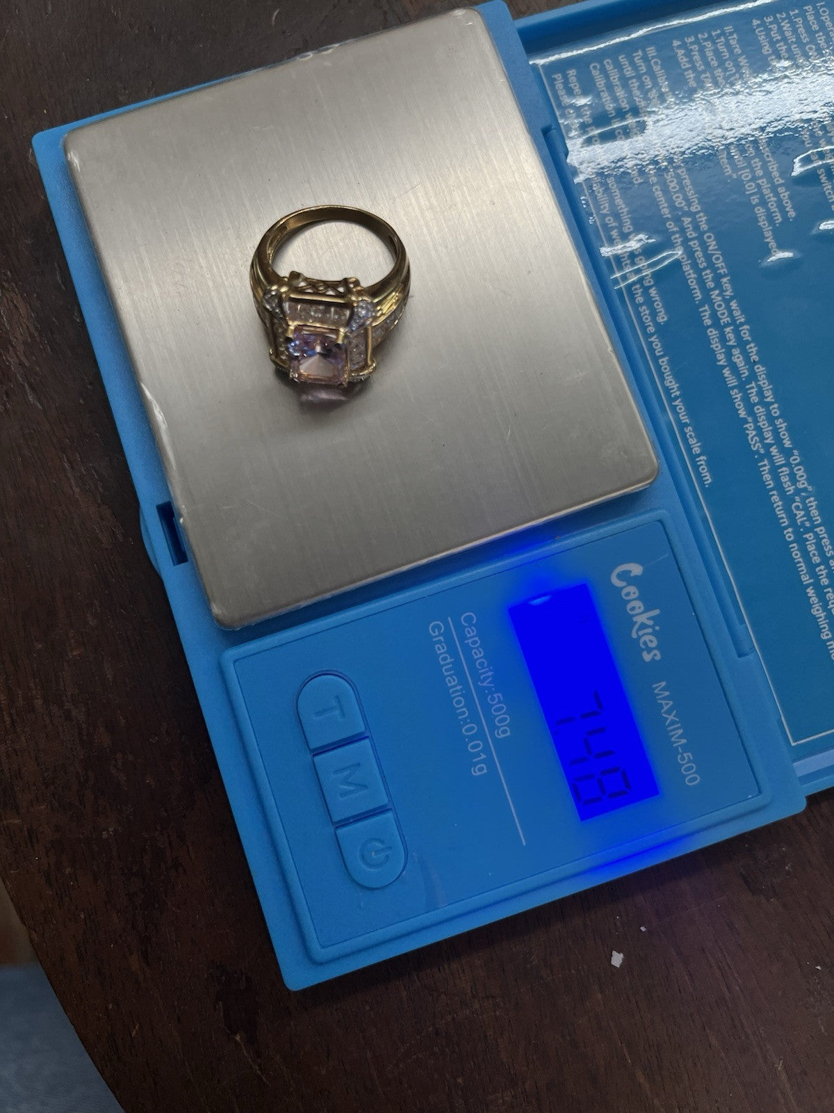 14k Yellow Gold Lab Created Sapphire and Diamond Ring MEDA China SZ 6.75 7.48 g