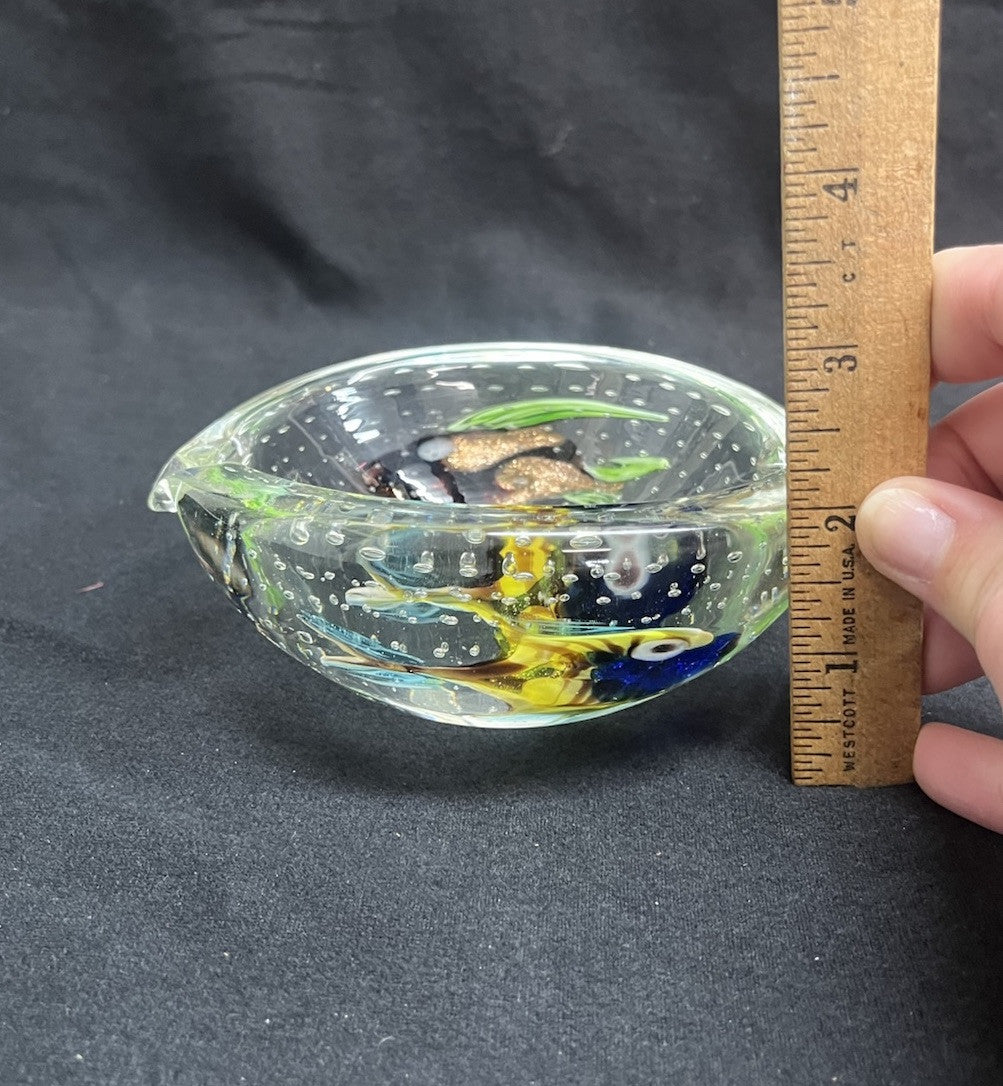 Dino Marten Murano Art Glass Multicolor Gold Dust Figural Fish Ashtray Bowl Dish