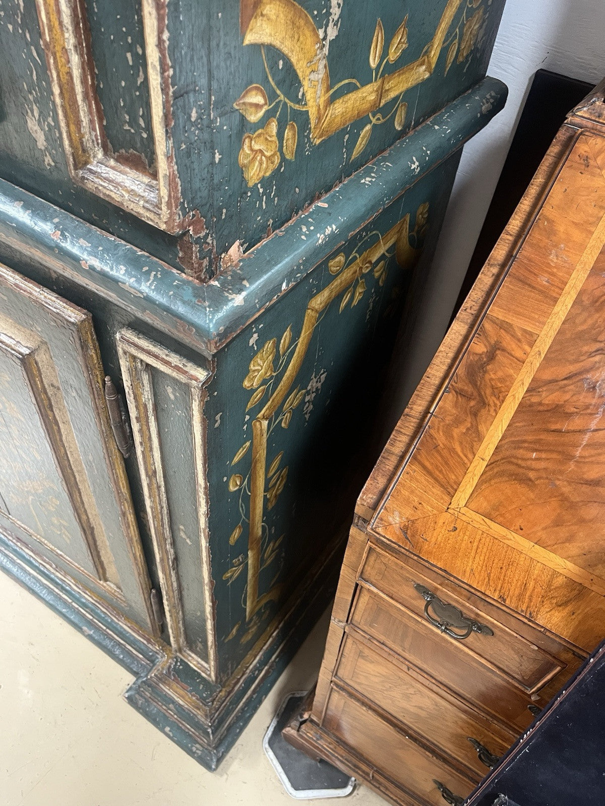 Antique Large Floral and Bird Painted Swedish Armoire Cabinet 94.5" x 51" CL5