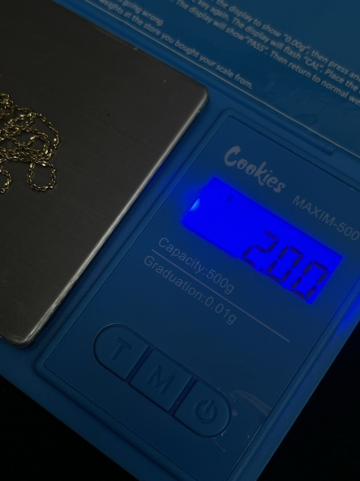 14k yellow gold rope 20 in chain 1 mm weighs 2 g marked AT in a circle