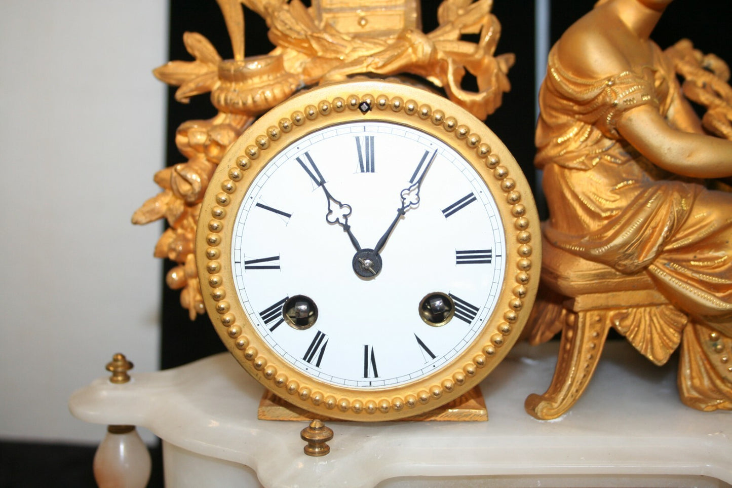 FRENCH FIGURAL GILT & ONYX GLASS DOME CLOCK 1875 Lenzkirch