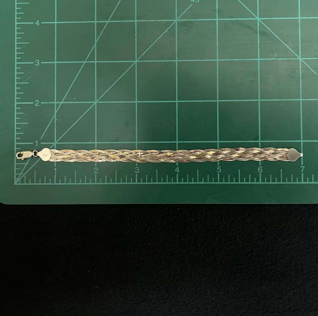 Italian FAS Sterling Silver 3-Tone Braided Herringbone Necklace & Bracelet 20 g