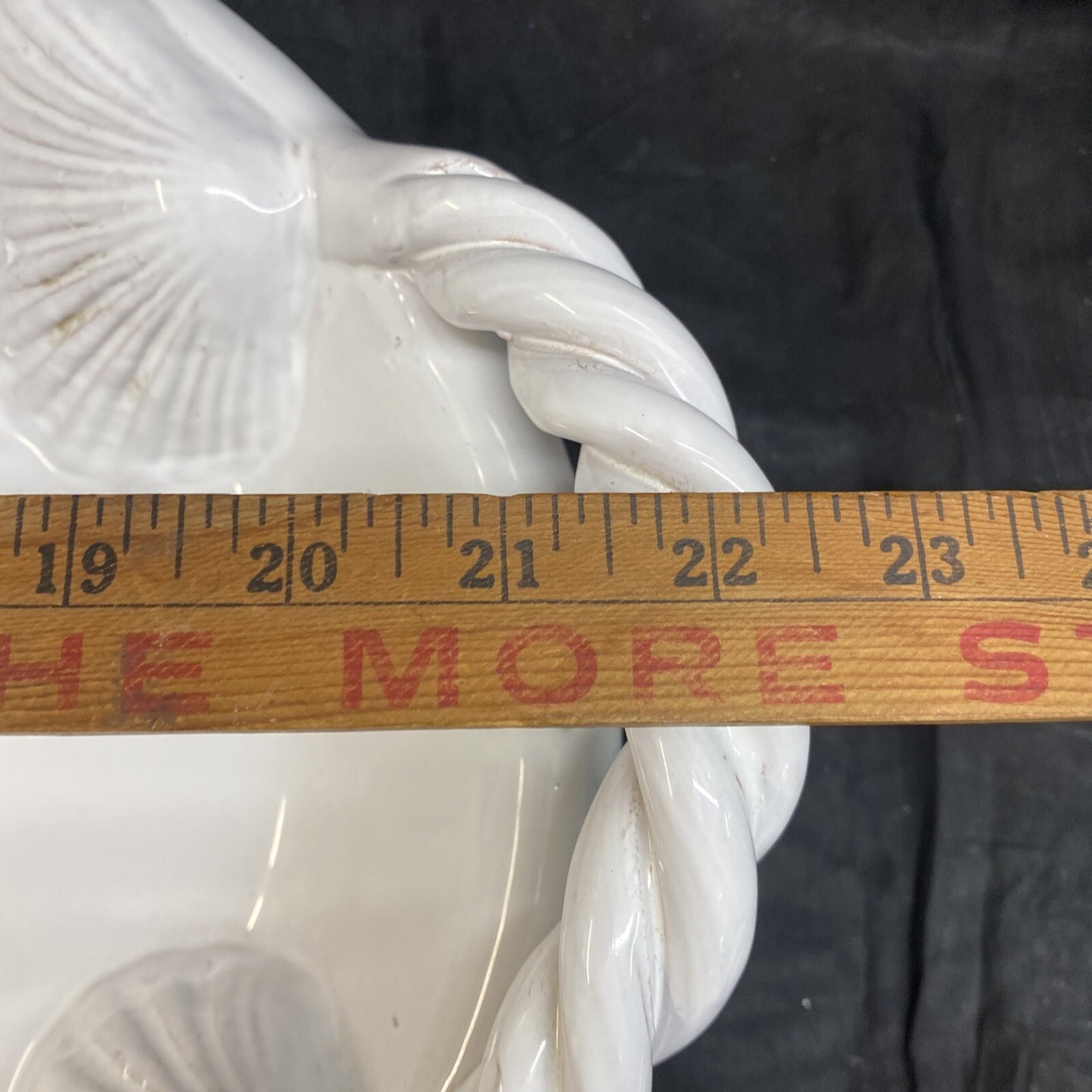 Large White Unmarked Seashell Rope Handle Serving Platter 57/60 Italy