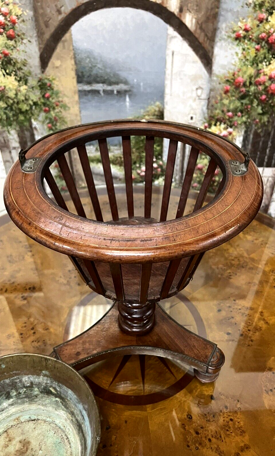 Antique French Fluted Jardiniere Planter Wine Champagne Chiller Bucket w/ Handle