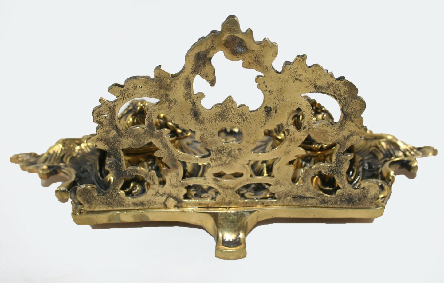 Antique Brass Desk Set 2 Ink Wells w Hinged Lids all works fine  13.5" wide