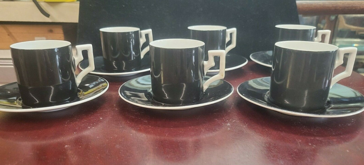 Czechoslovakia Demitasse Cup & Saucer  6 sets  Art Deco Black & White Espresso