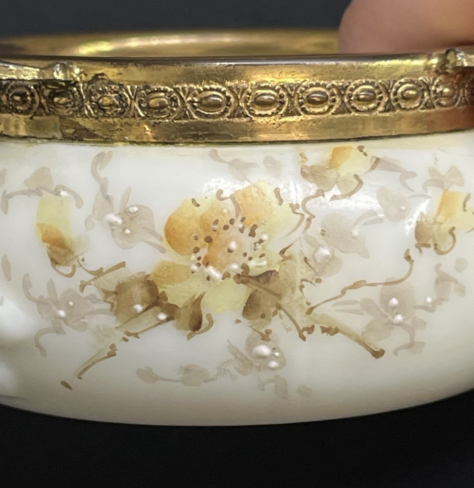 Signed C.F. Monroe Co. Wave Crest Hand Painted Opal Glass Open Pin/Trinket Dish