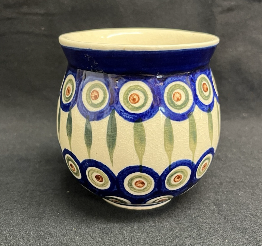 Boleslawiec Polish Pottery Belly Mug, Peacock Pattern, 3.75 in,  6 mugs avail
