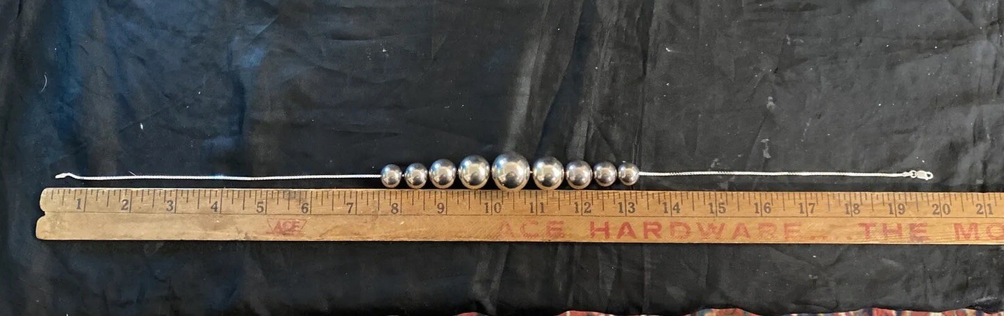 Vintage 20” Sterling Silver 925 Sliding  Ball Bead  Necklace 30.4 g center 21mm