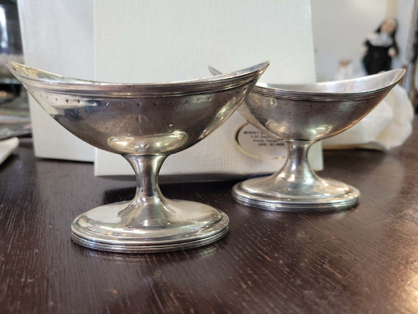 Pair George III Irish Sterling Silver Pedestal Salt Cellars Dublin 1761