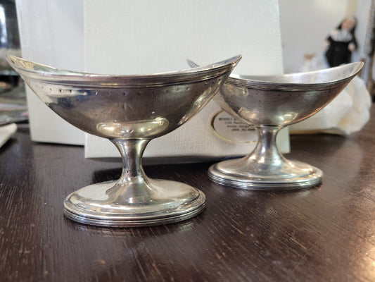 Pair George III Irish Sterling Silver Pedestal Salt Cellars Dublin 1761