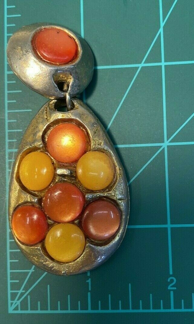 KALINGER PARIS Massive Vtg. French Clip Runway Earrings Gold w Rose & Peach Cabs