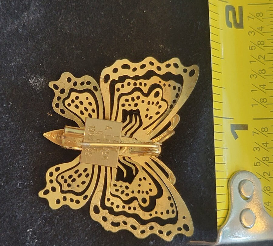 Gold Plated Butterfly Brooch Pin  Pendant Engraved Lady A. LESSER G.H.P. 1994-95