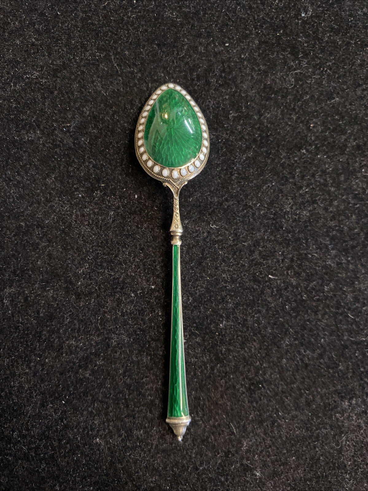 5x NORWEGIAN STERLING GUILLOCHE ENAMEL COFFEE SPOONS by MARIUS HAMMER 41g