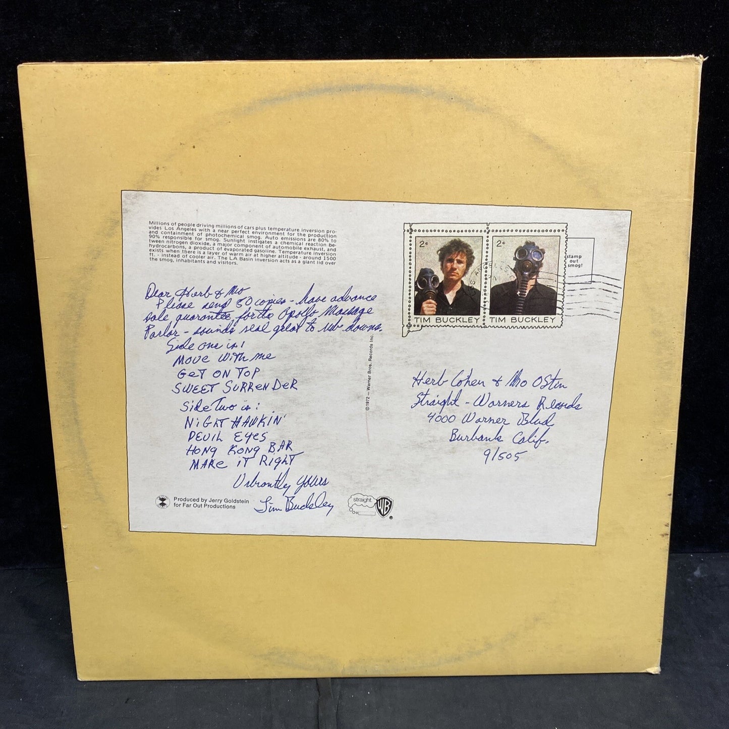 TIM BUCKLEY Greetings From L.A. WARNER BROS K46176 LP Die-cut Postcard