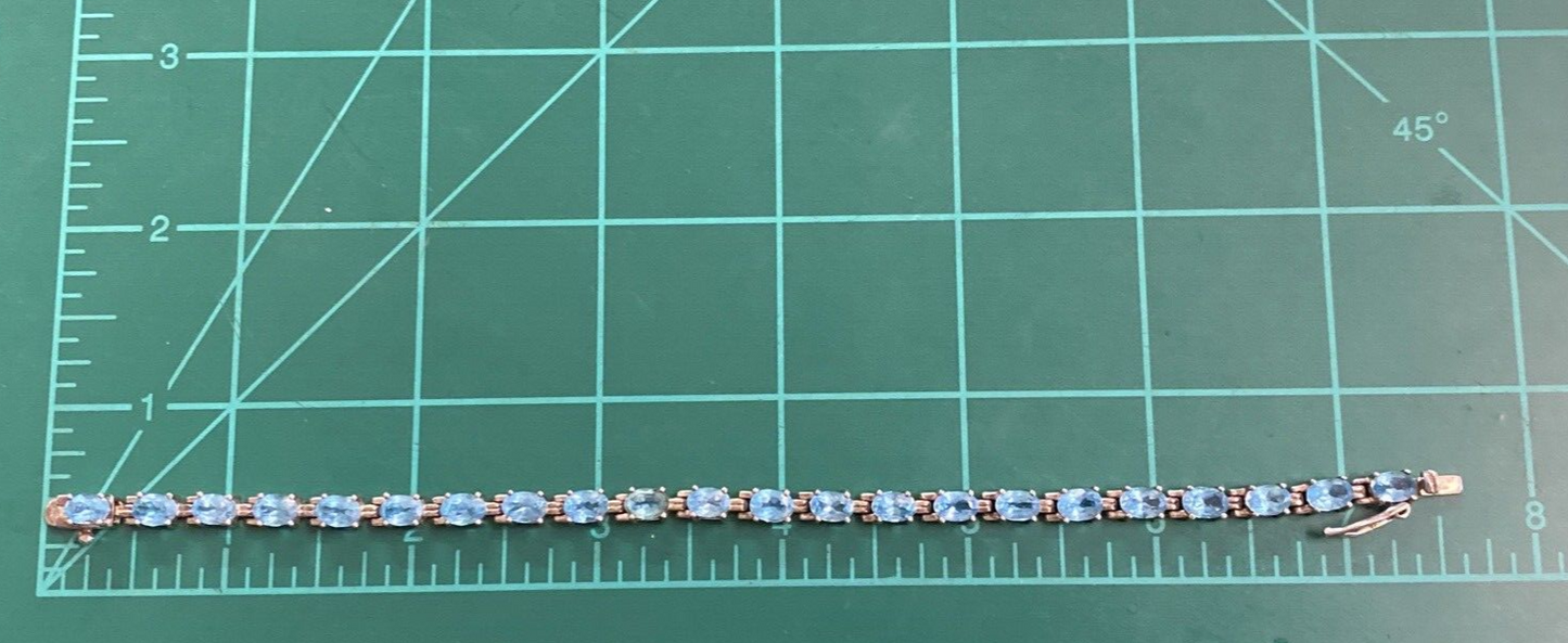 ALX Thailand Sterling Silver 925 22 Stones Blue Topaz Tennis Bracelet 12.3g 7.5"