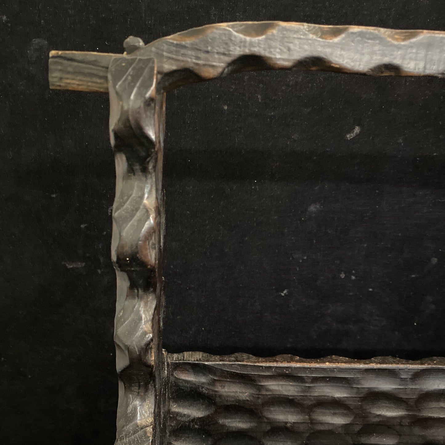 Spanish Brutalist Carved Wood Magazine Rack Vintage Farmhouse Lodge Rustic