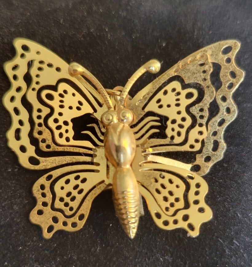 Gold Plated Butterfly Brooch Pin  Pendant Engraved Lady A. LESSER G.H.P. 1994-95