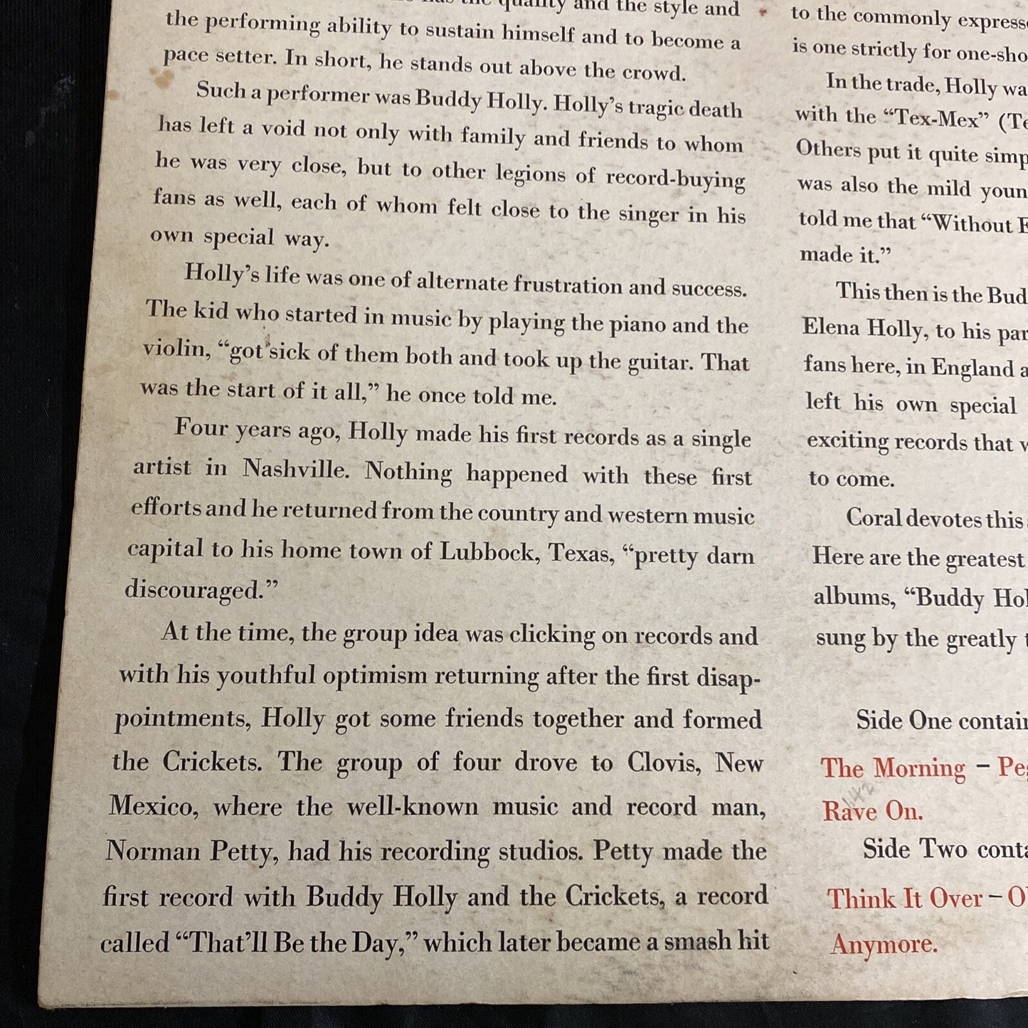 Buddy Holly – The Buddy Holly Story 1st ISSUE 1st PRESS CORAL CRL57279