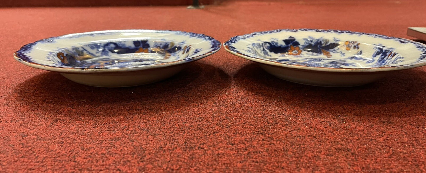 Pair of Ridgway & Morley "Stream" Pattern 3/799 Flow Blue Imari 10 1/2" Bowls