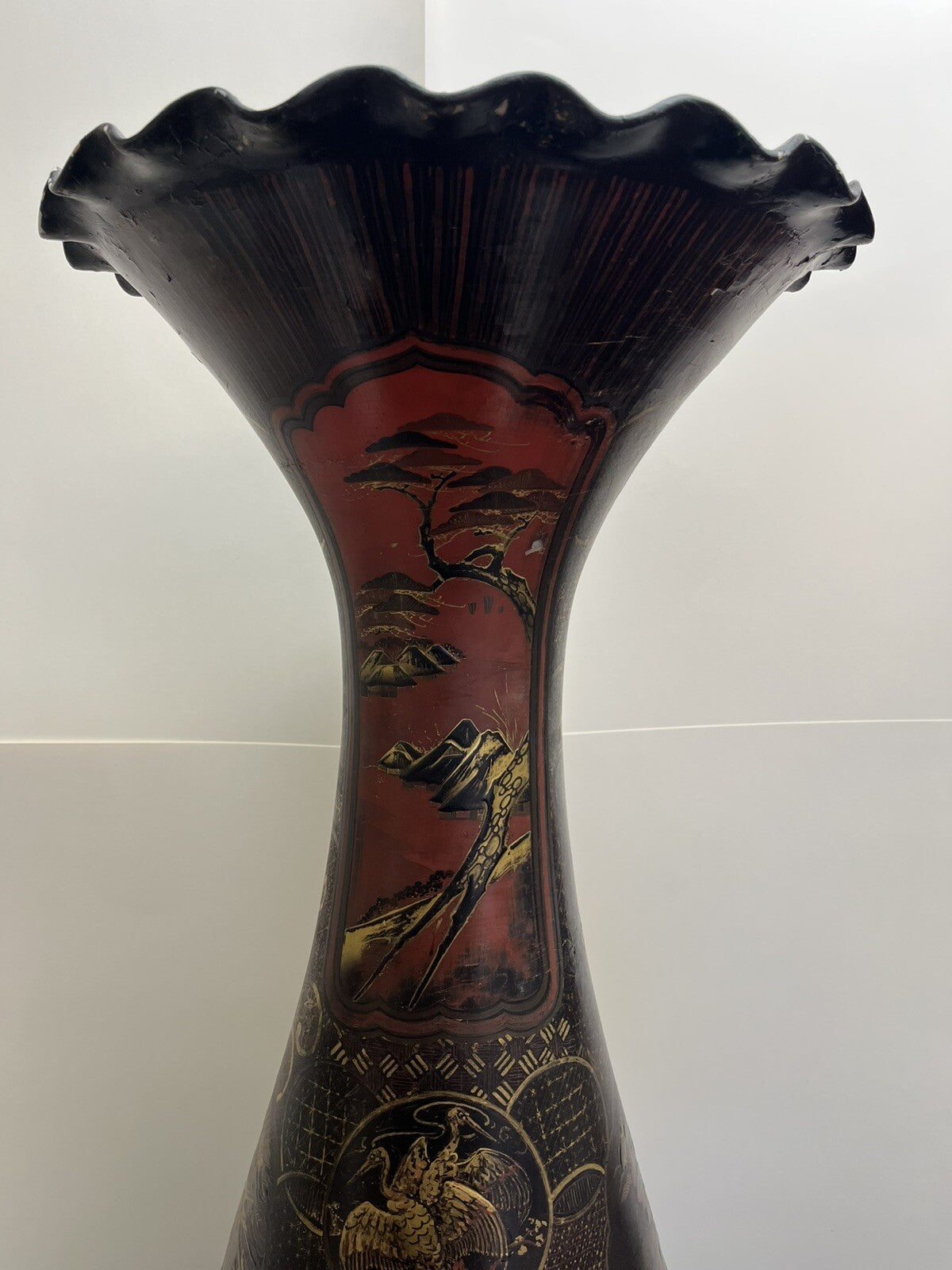 41" IMPRESSIVE MEIJI JAPANESE LACQUER COATED PORCELAIN PALACE VASE  FS1