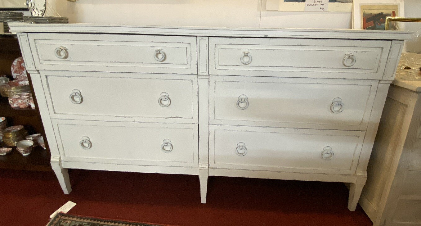 White Painted Louis XVI Style Polychromed Dresser Sideboard Chest