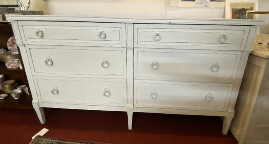 White Painted Louis XVI Style Polychromed Dresser Sideboard Chest