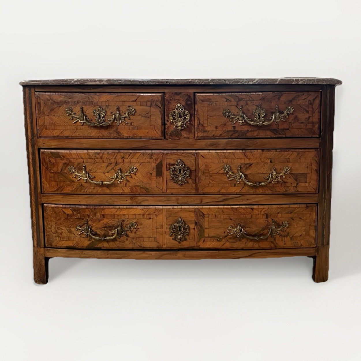 ANTIQUE FRENCH LOUIS XIV MARBLE-TOP BURLED WOOD COMMODE CHEST OF DRAWERS 19th C